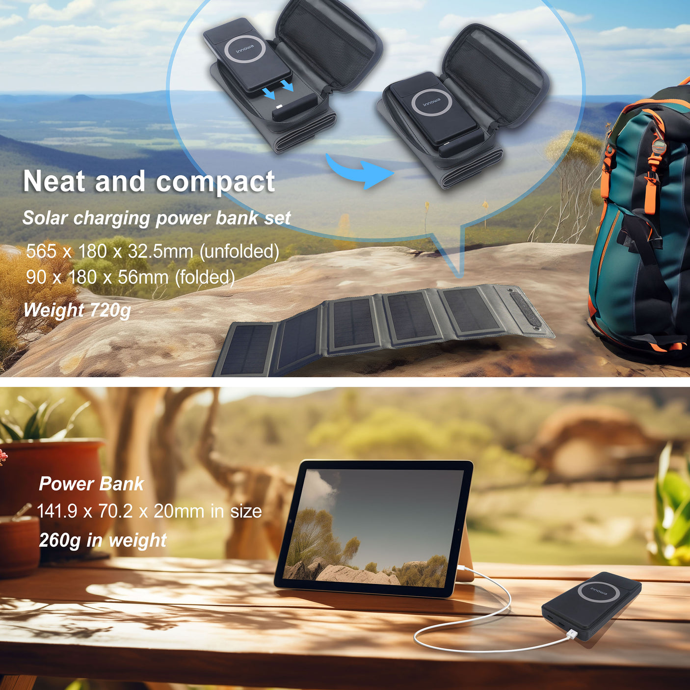 innowa 2-in-1 Solar Power Bank Wireless Charging set