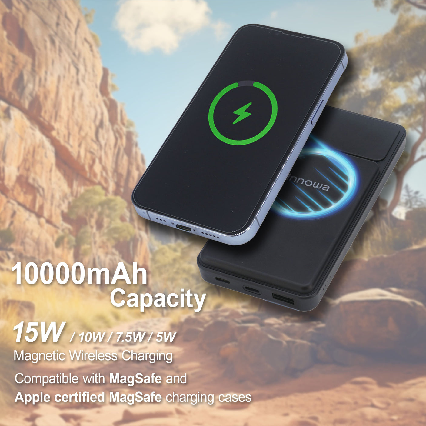 innowa 2-in-1 Solar Power Bank Wireless Charging set