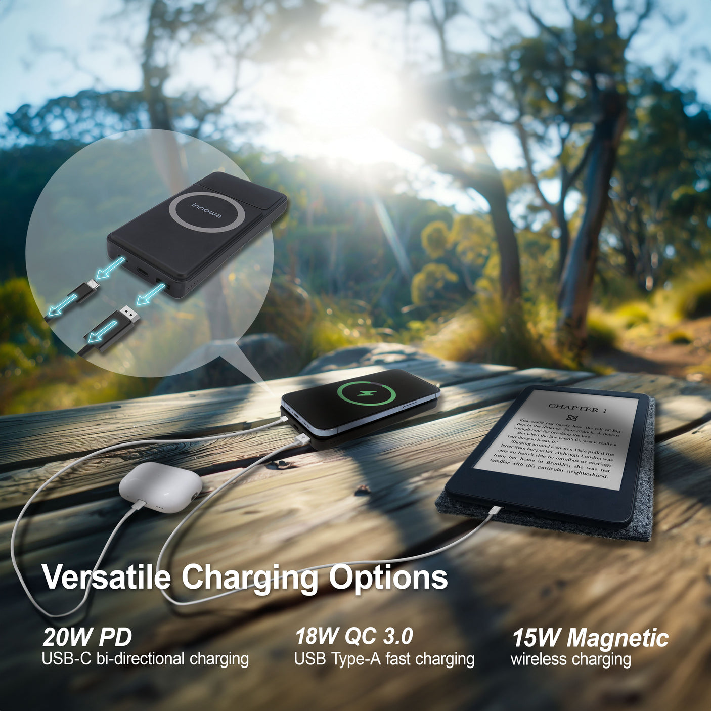 innowa 2-in-1 Solar Power Bank Wireless Charging set